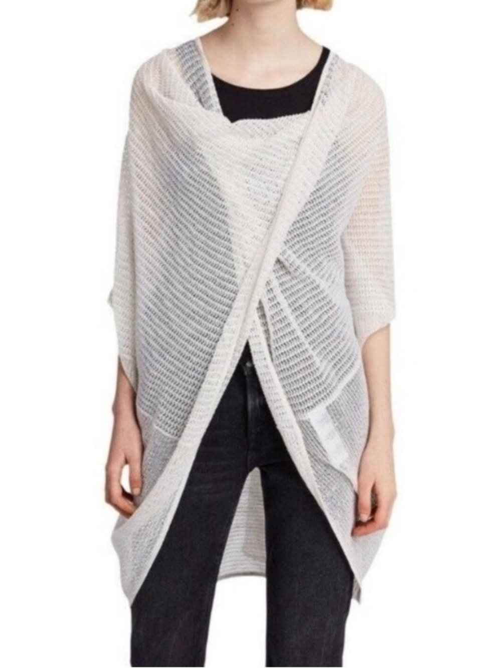 All Saints Itat Twist Tee White Lightweight Knit Pullover Cardigan Poncho S